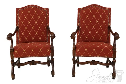 57896EC: Pair Italian Oversized Upholstered Throne Chairs Cover