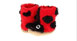New Hatley Kids Ladybug Slippers Red Furry Fleece Booties  Sz Small 5 - 7  - Picture 1 of 7