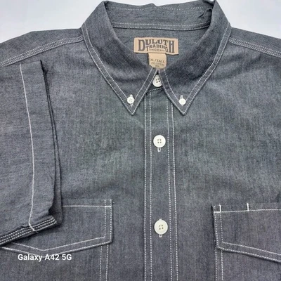 Duluth Trading Co Mens XL Tall Gray Short Sleeve Button Up Shirt Work Casual - Image 1 of 4