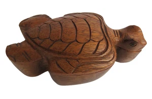 Sea Turtle Wood Wooden Trinket Box Lidded 5 Inches - Picture 1 of 8