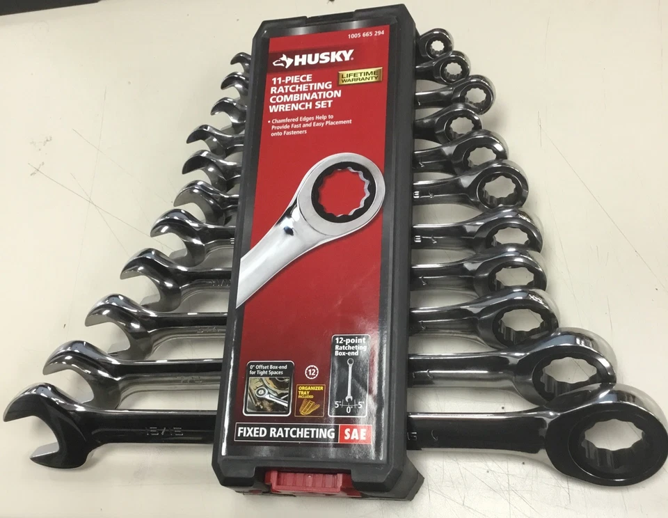 Husky 11 piezas Juego de llaves combinadas de trinquete fijo SAE (estándar) 1005 665 294 Foto 1 de 1
