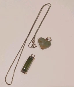 Vintage Jade Anhänger und Silber Halskette signiert 925 Italien Herz Tropfen Hänger Anhänger - Bild 1 von 8