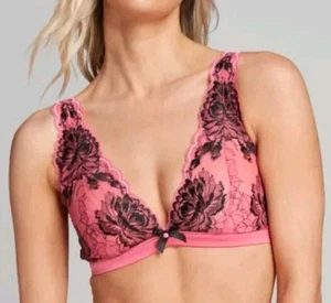 AGENT PROVOCATEUR Yara Bra Bralette 1/XS Black Pink Floral Lace Sheer RacerBac - Picture 1 of 9