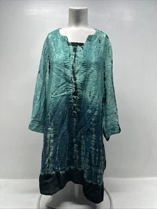 Citron Santa Monica Tunic Blouse Shirt Top V-Neck Popover Tie Dye Green Large - Picture 1 of 7