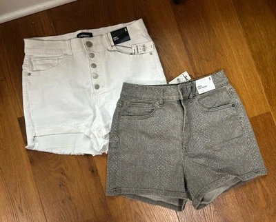 EXPRESS  Shorts Womens Size 6 Shortie High Rise & Super  Stretchy White gray 2 - Image 1 of 4