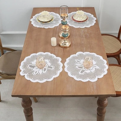 Essential Table Mats and Coasters for Home Dining Lace and Solid Color Design - Image 1 of 4