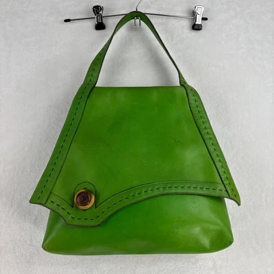 Guild Creations Vintage 1960s Green Leather Purse Mod-era Asymetrical - Image 1 of 4