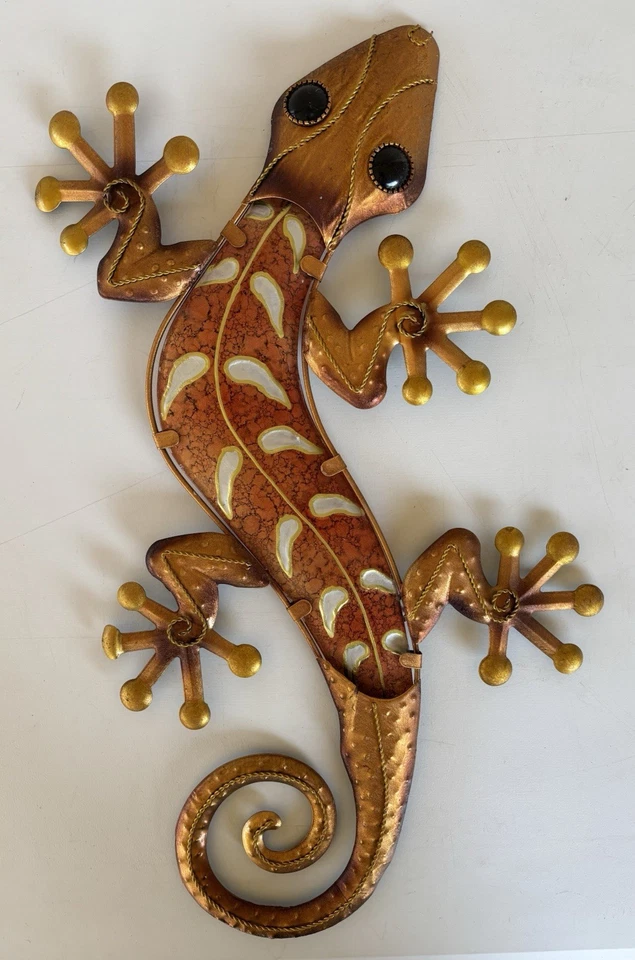 Металлический настенный декор геккон со стеклом для украшения сада медный цвет - Изображение 1 из 4