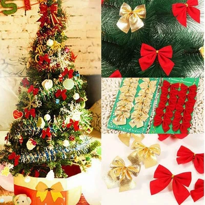 Adornos de Navidad 12 piezas Bowknot Año Nuevo Mariposa Arco Colgante Decoración Árbol de Navidad Foto 1 de 4