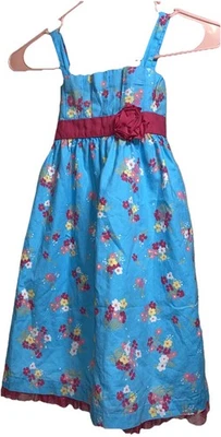 Vestido para niña Penelope Mack talla 6 sin mangas solero verde azulado/rojo floral usado en excelente estado único Foto 1 de 4