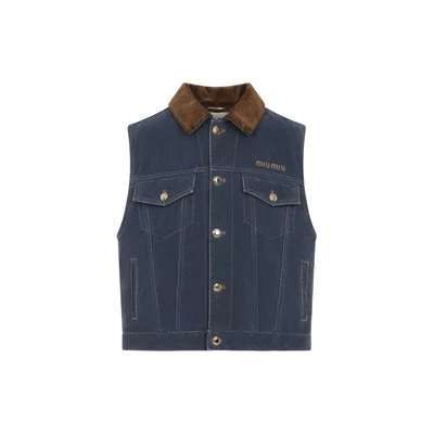 MIU MIU Blue Denim Vest New & Authentic - Image 1 of 3