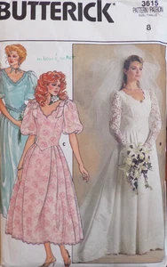 Butterick Sewing Pattern 3615 Misses Wedding Gown Bridesmaid Prom Size 8 VTG CUT - Picture 1 of 6