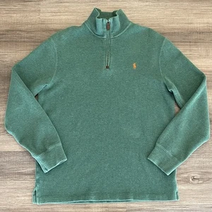 Polo Ralph Lauren Sweater Mens M 1/4 Zip Pullover Long Sleeve Green Orange Pony - Picture 1 of 10