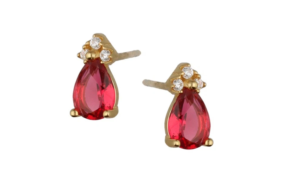 Aretes en forma de lágrima de oro con circonita roja Foto 1 de 1