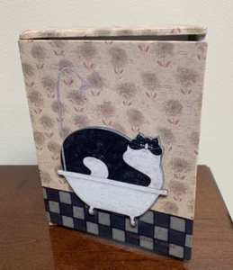 Black Kitty Cat Bath Tub Warren Kimble Trinket Small Storage Box - No Cards - Picture 1 of 5