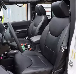 JEEP WRANGLER 2013-2016 BLACK LEATHER-LIKE CUSTOM MADE FRONT SEAT COVER - Picture 1 of 5
