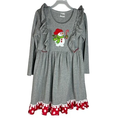 Vestido muñeco de nieve de algodón gris con volantes dobladillo con volantes talla 10-12 para niña “grande” juvenil Foto 1 de 4