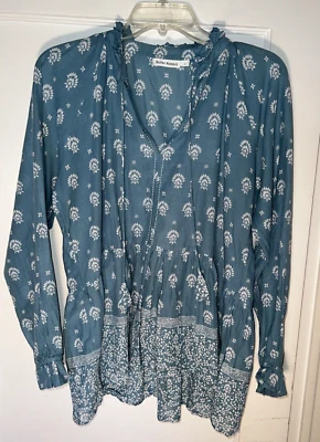 Roller Rabbit Tashi Border Jannella Top Blue Boho Cotton Blouse Size M. d570 - Image 1 of 4