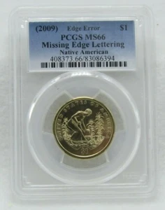 2009 US Dollar Native American PCGS MS 66 Edge Error Missing Edge Lettering  - Picture 1 of 2