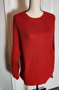 American Eagle Women Small Sweater Red Round Neck Oversized Chenille Knit L/S - Picture 1 of 8
