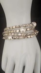 Authentic Uno de 50 3 Pearl Silver Plated 4 Strand End Pearl Toggle Bracelet.... - Picture 1 of 14