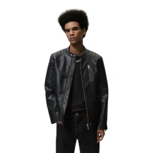 Zara Herren kleine Kunstleder Biker Full Zip Jacke - Bild 1 von 15