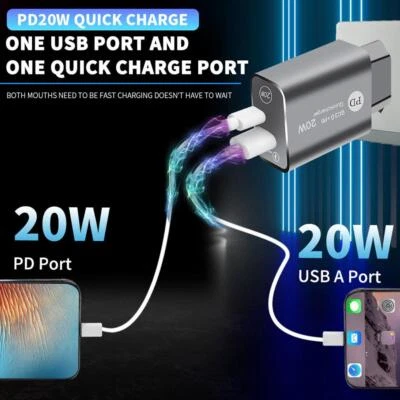 20W Dual USB Type-C Wall Fast Charger PD Power Adapter US/EU Plug - Image 1 of 4