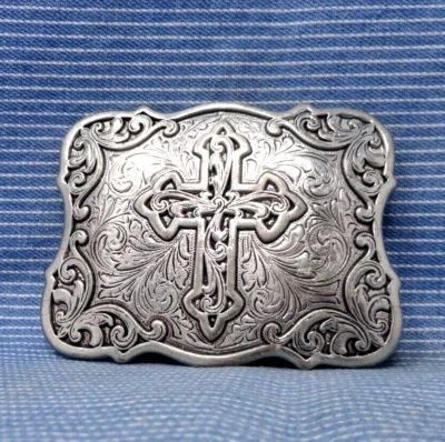 Cruz Occidental Hebilla Cinturón Floral Pergamino Religioso Cristiano De Colección Años 90 .TYC596 Foto 1 de 4