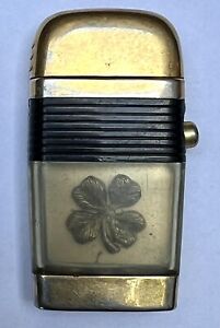 Vintage Scripto VU Lighter FOUR LEAF CLOVER Gold  with Black Band