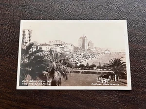 RPPC Long Beach California Busy Beach Scene and Shoreline City View 1930s era - Picture 1 of 2