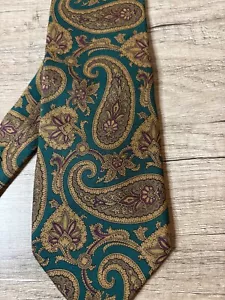Burberry of London 100% Silk Luxury Vintage Neck Tie Paisley Green Pattern Dress - Picture 1 of 6