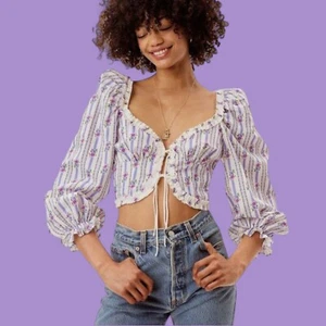 FOR LOVE & LEMONS Dalia Camiseta Recortada Volantes Coqueta Blusa Rosa Crop Top S 4C - Imagen 1 de 16
