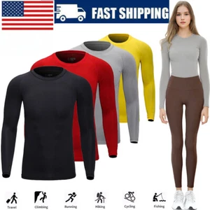 Gym Shirts Workout Men's Athletic Long Sleeve Compression Shirts Dry Fit Sports - Picture 1 of 36