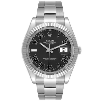 劳力士 Datejust II 黑色罗马表盘凹槽表圈钢白金手表 116334 — 第 1/4 张图片