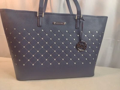 Cartera de Mano Michael Kors Jet Set Saffiano Azul Marino con Diseño X Plateado Mediana 16x12x7" Foto 1 de 4