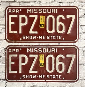 1983 Missouri Automobile License Plate Matched Pair / Set EPZ 067 - Picture 1 of 2