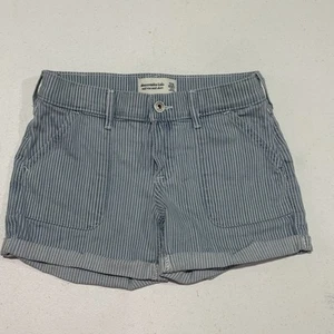 Abercrombie Kids Girls Denim Striped Shorts Cuffed Size 11/12 - Picture 1 of 6