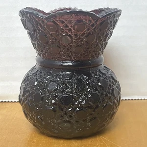 Vintage MOSSER Glass Daisy and Button Pattern Purple Amethyst Toothpick Holder - Picture 1 of 4