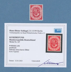 Bundesrepublik Posthornsatz 80Pfg-Wert Mi.-Nr. 137 postfrisch ** Befund Schlegel - Bild 1 von 2