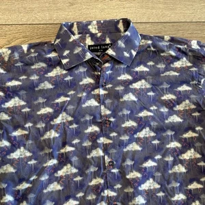 Jared Lang Button-Up Shirt Mens Large All Over Pattern Clouds Lighting Purple - Picture 1 of 8