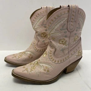 Dingo Women’s Primrose Floral Embroidered Leather Cowboy Boots Pink Size 8M - Picture 1 of 17