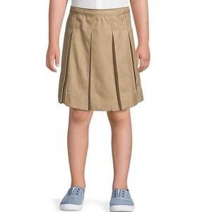 NEW LANDS’ END Box Pleat Skirt SZ 10 School Uniform Preppy Tan Khaki Adjustable - Picture 1 of 9