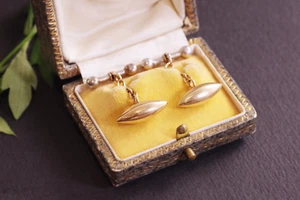 Boutons anciens de manchette en or 14k, bijou moderne, mariage, anniversaire - Picture 1 of 3