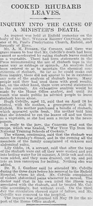 1917 Death of Rev. Willam Colville After Eating Cooked Rhubarb Leaves, Enfield - Picture 1 of 1