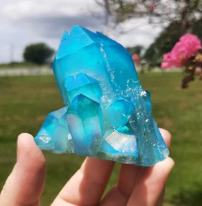 100G Titanium Aura Blue Crystal Rainbow Healing Cluster Geode Rock Decor Gift - Picture 1 of 6
