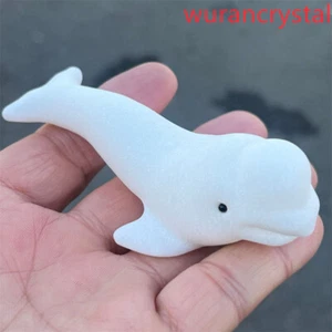 3"+ Cuarzo jade blanco natural tallado a mano calavera de ballena cristal Reiki curación 1 pieza - Imagen 1 de 8