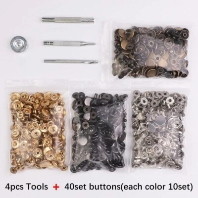 Leather Snap Fasteners Kit,15mm Metal Snap Buttons 4 Color Press Studs with Tool - Image 1 of 4