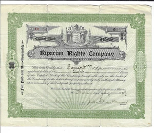 NEW JERSEY 1907 Riparian Rights Company Stock Certificate #19 - Picture 1 of 2