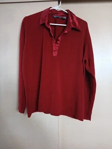 Hillard & Hanson Women's  Red Acrylic Long Sleeve Collared V-neck Sweater Sz  2X - Picture 1 of 4