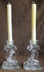 Par de Candelabros/Portavoces de Vidrio Estilo Art Deco Rosice Checoslovaco Años 50 - Imagen 1 de 6